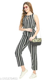 PREEGO Women Black & White Striped basic Jumpsuit