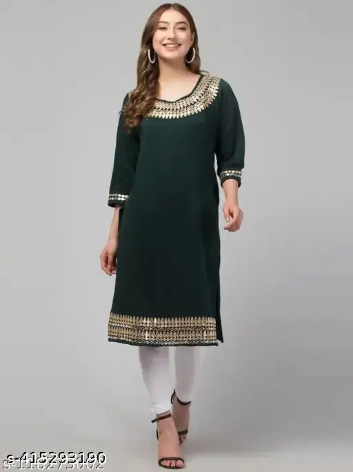 Hegza Women's Gotta Patti Green Kurti