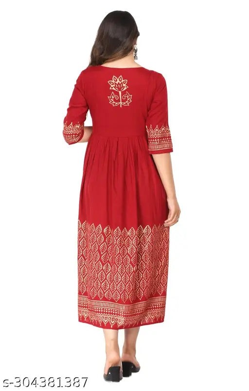 Women’s Rayon Maroon Anarkali Kurti