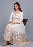 Smien Women Three Border Anarkali Kurta(Sliver)