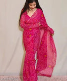 Women chiffon pink saree