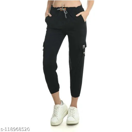 SRI CLUB Cargo Trousers for Women and Joggers for Girls of Stretchable and Elasticated Drawstring waist, Ankle-Length Color- Black , DarkGreen , Grey Combo Pack of 3