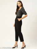 Magnetic Designs Black & White Striped Basic Jumpsuit