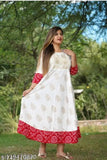 Jaipuri rayon white printed embroidered work long length anarkali kurta