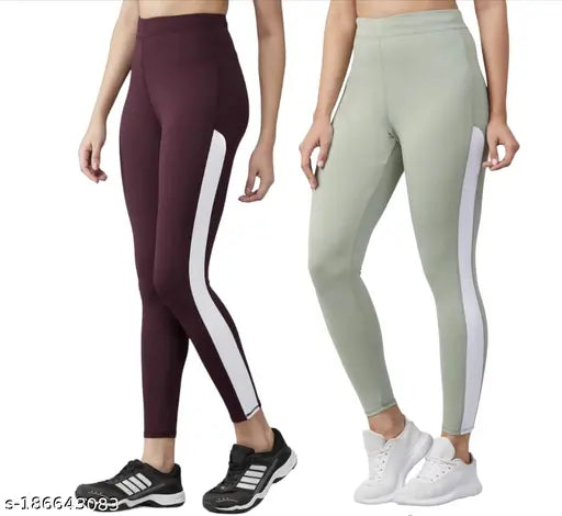 Earth joy ™Gym wear Jeggings Ankle Length Free Size Workout Trousers | Stretchable Striped Jeggings | Yoga Track Pants for Girls & Women (Free Size 28-40 Inch)