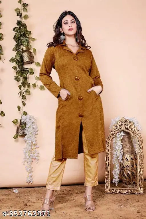 Knitted Woolen Kurta with Front Pockets