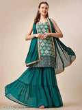 Ethnic Motifs Printed Sequinned Kurta with Sharara & Dupatta