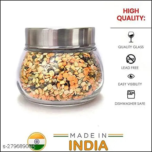 Oval Shape Jar 8pcs Set 300ml, Glass Jars with Rust Proof Airtight Silver Steel Lid for Spices, Honey, Jams, Dried Fruits and More (Set Of 8)