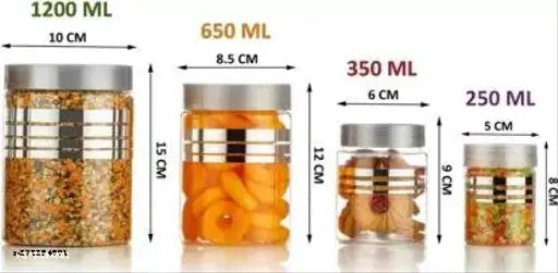 Plastic Line Print Storage Jar and Container,Set of 24 (6 pcs x 1200 ml Each, 6 pcs x 650 ml Each, 6 pcs x 350 ml Each, 6 pcs x 250 ml Each), | Air Tight | BPA Free (Silver)