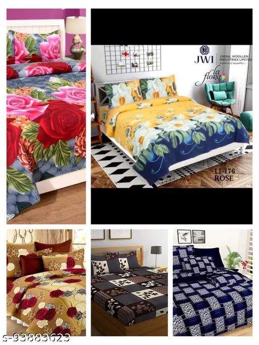 Disha Creations Combo of 5 double bed king size(90*90) bedsheets with 10 pillow covers