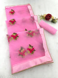 embroidery work net fabric saree