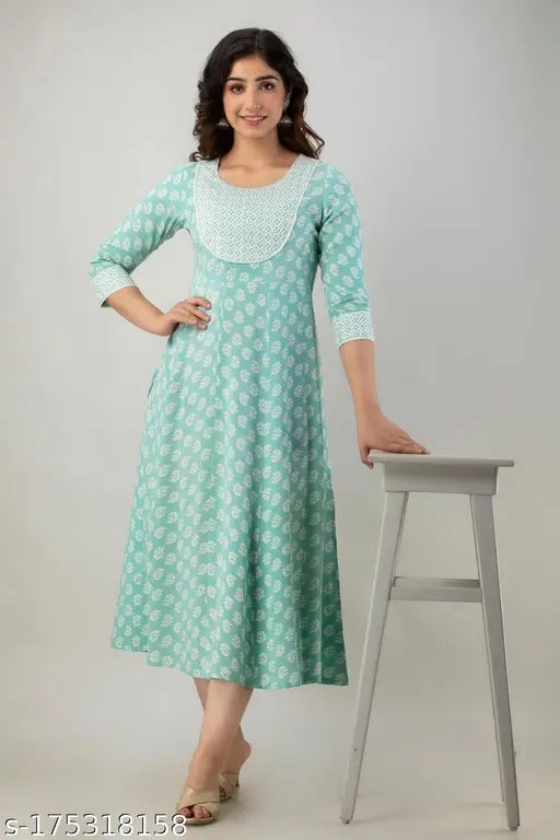 DIPANI Women Printed & Lace Flared Kurta (S-36,M-38,L-40,XL-42,XXL-44,3XL-46,4XL-48,5XL-50)Kurtis