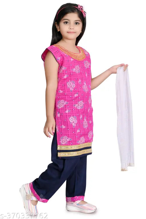 Kids Girls Sleevless kurti Patiala Set Pink