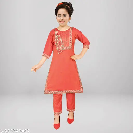 Girl's Embroidered Kurta with Trousers set