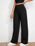 Women Trousers Regular Fit Black Cotton Blend Trendy Plazo