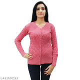 Women Wool Full Sleeves Round Neck Cardigan.