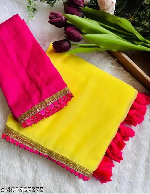 Krish Fashion Georgette Saree, Lemon Yellow Georgette Saree, Georgette Saree, Georgette Saree for Special Occasions