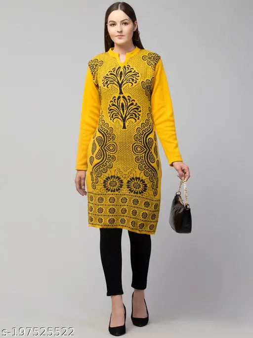 Trendy Woman Winter Woolen Kurti (Mustard)