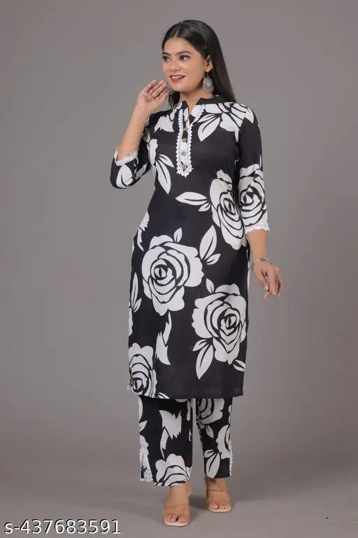 NEEL FASHION AND ART GALLERY BLACK PRINTED KURTA PANT SET