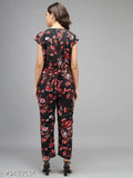 Elizy Women Black Color Red Flower Printed Jumpsuit