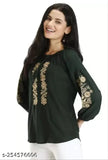 Comfy Latest Women Tops & Tunics Women Embroidered Viscose Rayon Flared Kurta (GREEN) WOMEN TOP AND TUNIC ORANGE GREEN EMBROIDERY TOP FOR GIRLS AND WOMENTOP WITH THREE QUATER SLEEVE WITH BORDER EMBROIDERY ON SLEEVE