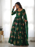 Women's Flowers Printed Anarkli Gown Dress With Dupatta