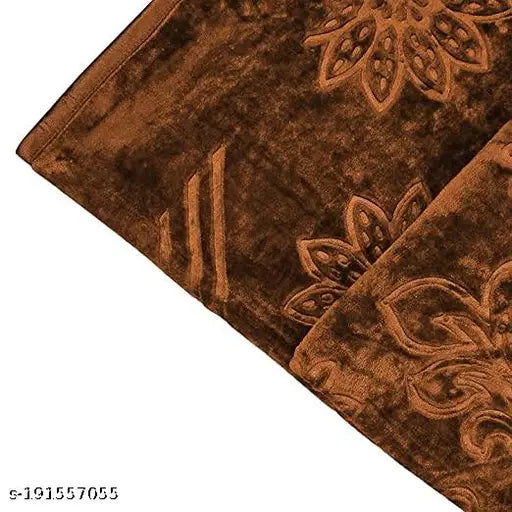 Singodiya Group Soft Luxurious Embossed Very Warm Korean Mink Double Bed Brown Blanket for Winter Set 1