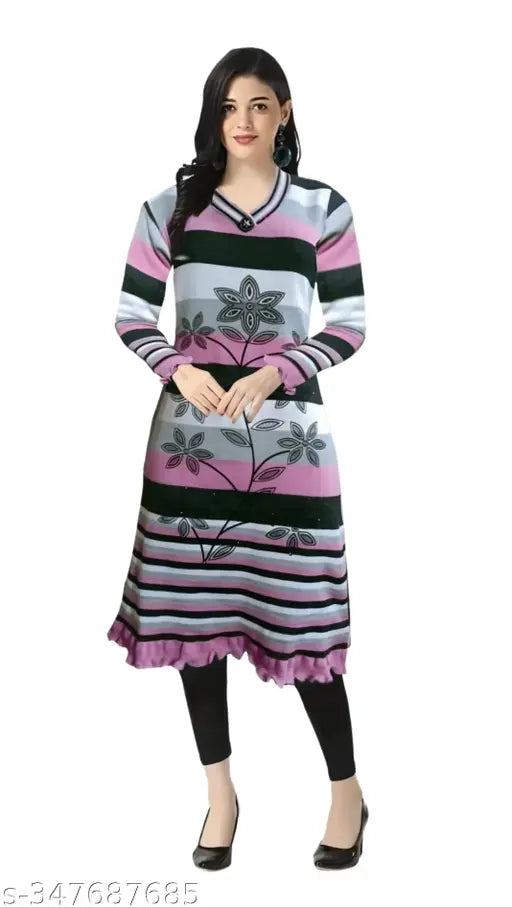 Printed Woolen A-Line Kurti For Women's in Low Price