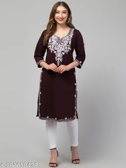 WINE WOOLLEN EMBRODRY AARI WORK KURTI FOR WOMEN