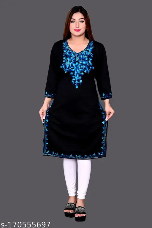 woolen Kurtis winter Kurtis fleece KurtisWomen's Straight EmbroideredWoolen kurti , kurti for winter, woman kurti, embroidery kurti