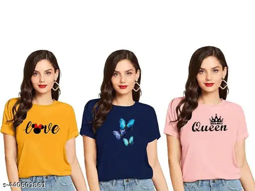 Women's Stylish Traditional Printed 100% Cotton T-shirt for Women & Girls (Pack of 3)