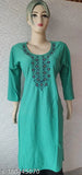 women's woolen computer embroidery work kurti in RAMA GREEN colour.