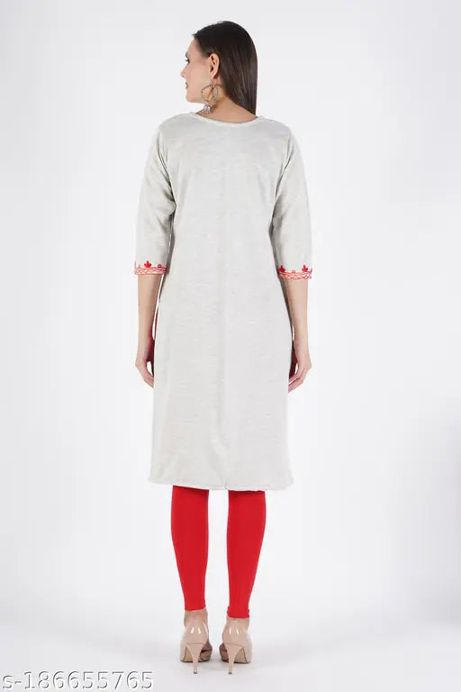 OFF Wwool kurti/winter kurta/woolen kurta for womenHITE WOOLLEN EMBRODRIED AARI WORK KURTI FOR WOMENN