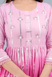 Women Pink Colour Cotton Lurex Dyed Ombre Anarkali Gown