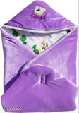 FIRST TREND Printed New Born Crib Cartoon Hooded Baby Blanket (Polyester, Purple)