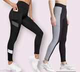 Earth Gym wear Jeggings Ankle Length Free Size Workout Trousers | Stretchable Striped Jeggings | Yoga Track Pants for Girls & Women (Free Size 28-40 Inch) Pack of 2