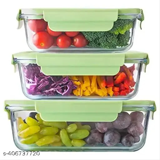 Glass Launch Box Set Of 3 With 400ml, 600ml & 800ml Rectangle Glass Containers With Lids For Food Storage And Break Free Detachable Locks, Oven Safe, Microwave Safe And Freezer Safe - Set Of 3 Rectangle Transparent M