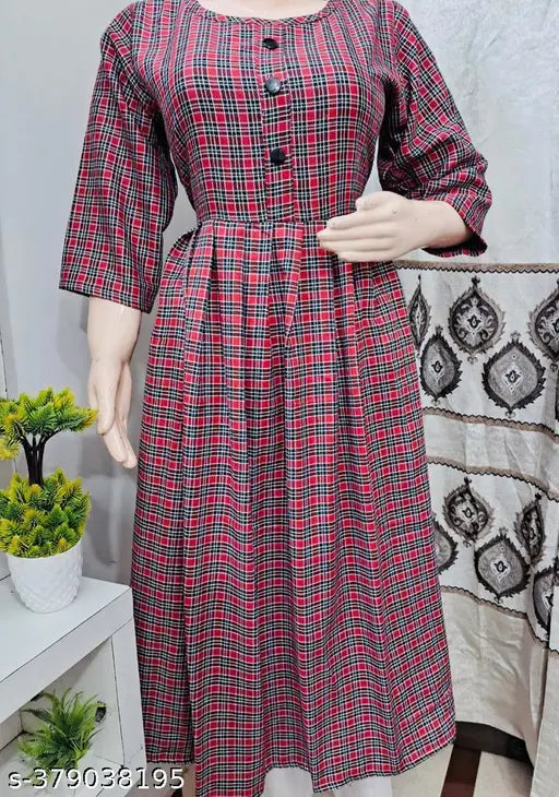 Maroon Woolen Frock Kurti for Winter | Women Checkered Wool Anarkali Kurta (Multicolor)