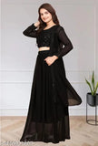 Anas#Garments Black Three Set Georgette Lehenga And Choli With Long Shrug Set