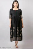 Traditional Flower Printed Anarkali Kurta For women And Girl(Black)