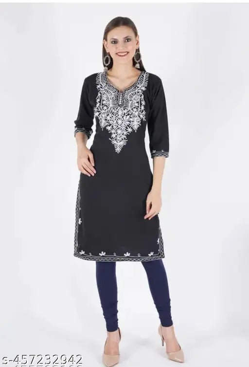 Shreya Stylish New Design winter Wear Handwork Kashmiri Design Woolen Fabrics Winter Wear Kurti , Kurta For Women And Girls