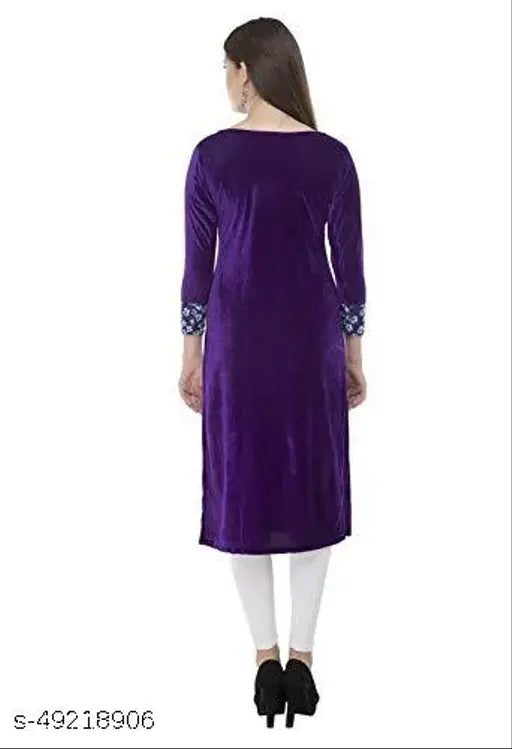 Women's A-line Printed Purple Winter Kurti