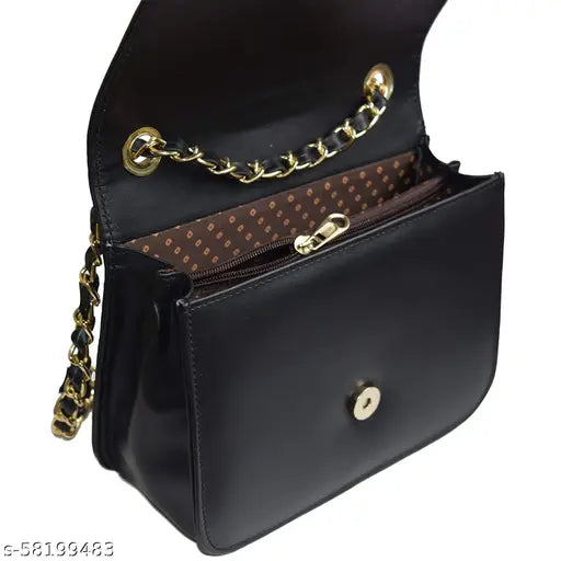 """""Women's & Girl's Synthetic Leather Shoulder Bags""""""Cross Body Side Sling Bag""""""Black