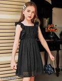 Girls Ruffle Sleeve Swiss Dot Dress Stretchy A-Line Flutter Sleeve Casual Dress for 3-12 Years Kids