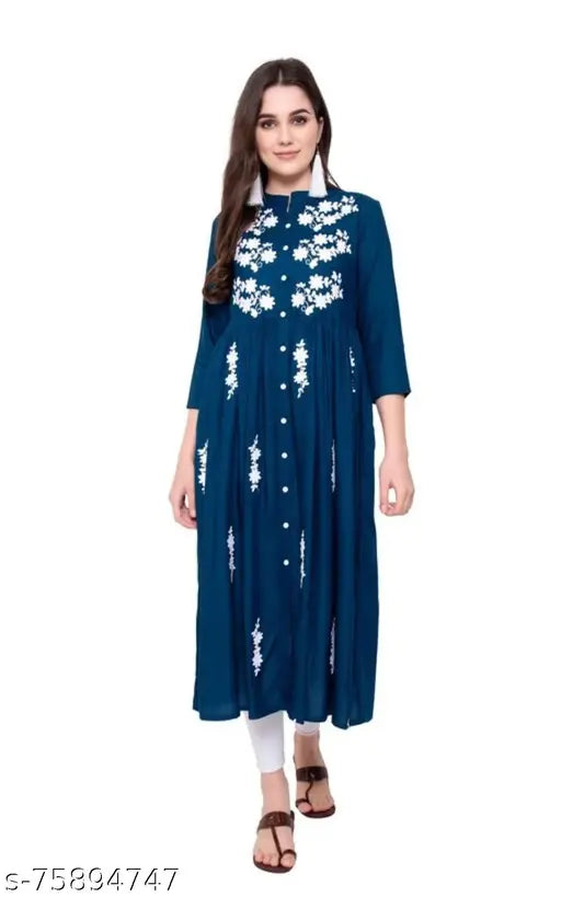 Doisa Blue Color Embroidered Womens Kurti