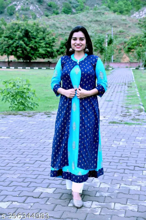 Trendy blue kurta and jacket set