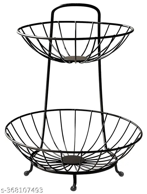 De Casa Decor New Heavy Steel 2-Tier Fruit & Vegetable Basket For Dining Table/Kitchen - Countertop (Black), 9 liter