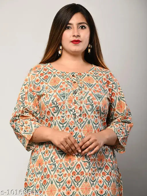 Swasti Plus Size Women Printed Pure Cotton Straight Kurtis