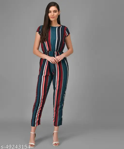 Vivient Women Green Striped Casual Jumpsuits