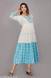 Women/girl's embroidered work blue printed anarkali for daily wear